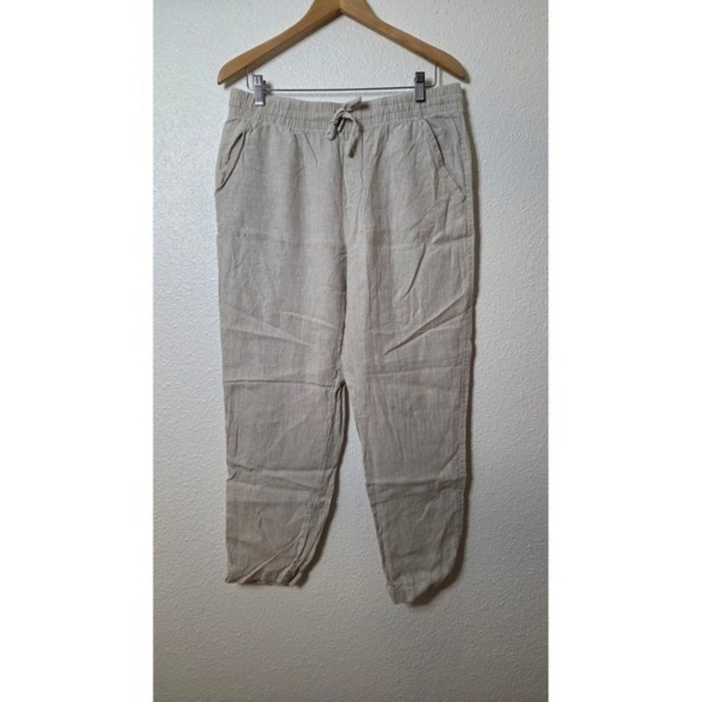 100% Linen Drawstring Elastic Waist Neutral Coastal Summer Beach Resort Pants L